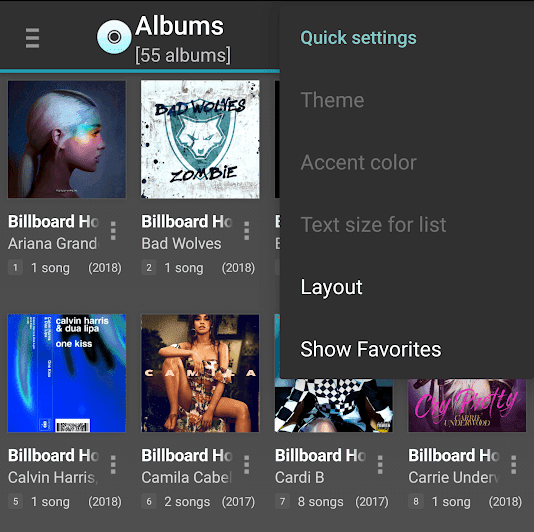 jetAudio HD Music Player – How to Choose Layout for Music Lists?