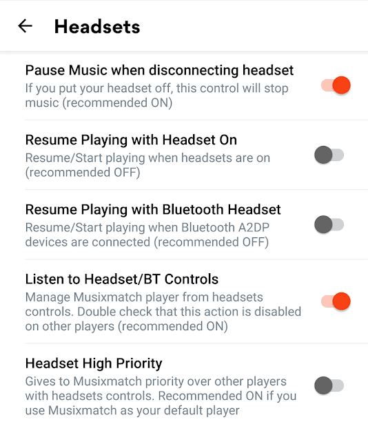 Headset Controls for Musixmatch