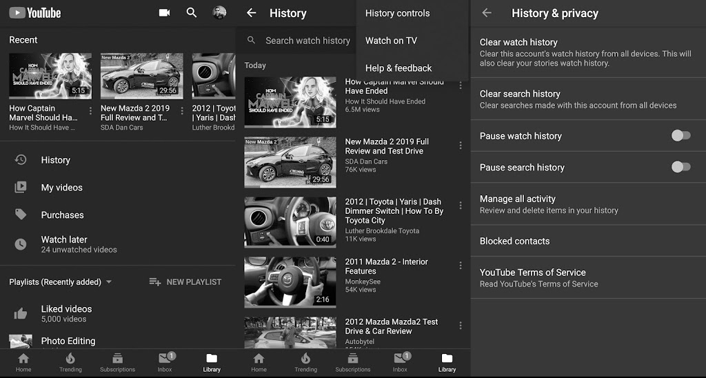 YouTube App – How to View, Pause and Clear Watch and Search History